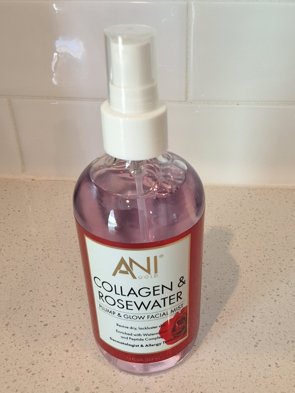 ANI Gold Collagen & Rosewater Facial Mist Glass Bottle Hydrating Spray, 7.5 oz.